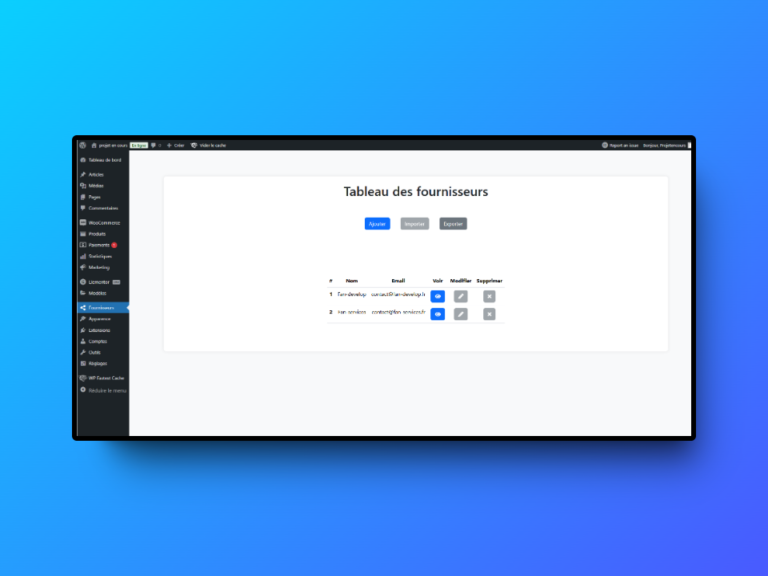 Capture d'écran de Split Email Providers Tableau Fournisseur – Plugin WooCommerce pour la gestion des fournisseurs