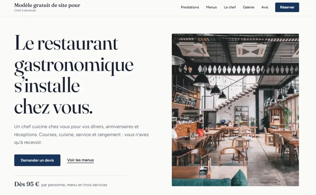 Modèle gratuit de site pour Chef à domicile